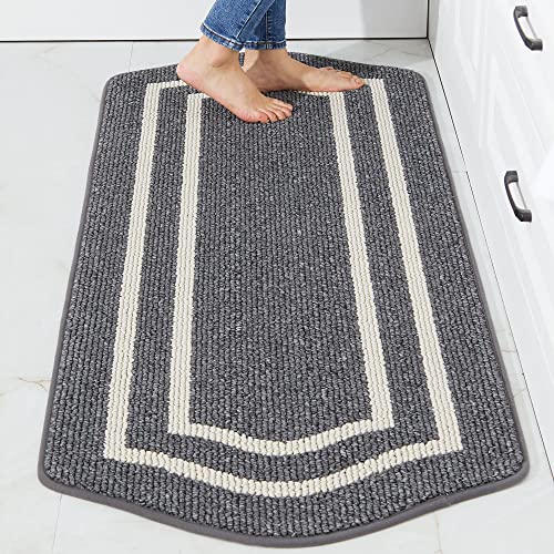 COSY HOMEER Long Kitchen Floor Mats for in Front of Sink Super Absorbent Kitchen Rugs and Mats 24"x48" Non-Skid Kitchen Mat Standing Mat Washable,Polypropylene,Dark Grey,Frame