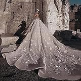 GREOENEL Amor Luxury Ball Gown Wedding Dresses Beading Flowers Tulle Saudi Arabic Dubai Bridal Dresses Cathedral Train (as1, Alpha, one_Size, Regular, Regular)