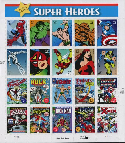 2007 Marvel Comics Super Heroes Sheet of Twenty 41 Cent Collectible Stamps Scott 4159