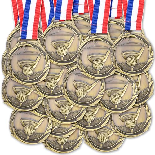 Halloscume 30 Pcs Golf Award Medals 2 Inch Bronze Color Tournament Medallion Zinc Alloy Golf Trophy Golf Tournament Prizes with Neck Ribbon for Adults Golf Tournament