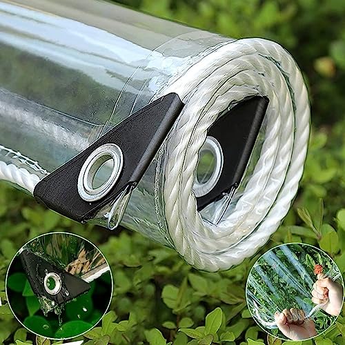 6' x 16' Clear Tarps Heavy Duty PVC Vinyl14 Mil Thick Tarpaulin, Glass Tarpaulin with Metal Grommets,Protects Against Water,Cold Weather Resistan for Greenhouse Balcony Garden
