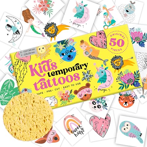 Kids Temporary Tattoos – Fairytale Style, 50 Pcs Original Kid Tattoos, Pre-Cut, Hypoallergenic Designs – Safe & Fun Gift for Boys & Girls