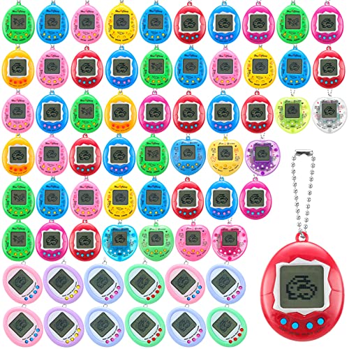 Jerify Virtual Pets Keychain, 60 Pcs Electronic Digital Pet Keychain Game, Nostalgia 90s Toys with 1 Screwdriver and 2 Button Battery, Mixed Styles, Assorted Color, Unisex-Youth