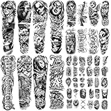 Yazhiji 46 Waterproof Temporary Tattoos For Adult, Chicano Large Full Arm Fake Tattoo Guadalupe Gangster Day of the Dead, Lowrider Style Culture Mexico Clown Tattoo Stickers for Men Women