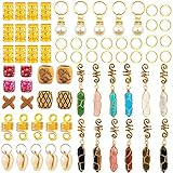 Messen 69 PCS Dreadlocks Jewelry Handemade Crystal Wire Wrapped Braids Hair Accessories Imitation Wood Beads Aluminum Hair Cuffs Coils Hair Rings Pearl Pendants for Hair Decoration (Gold)