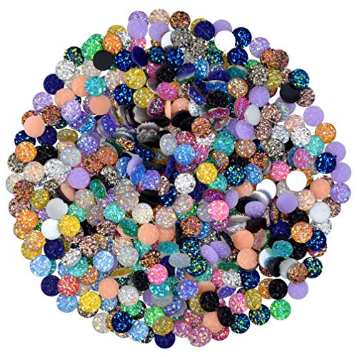 Tongcloud 500 pcs Round Flatback Resin Cabochon Faux Druzy Cabochons Round Flat Back Dome Cabochons for Jewelry Making, DIY Craft (20 Mutlicolor, 8mm)