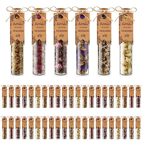 Otuuz 48 Pcs Wedding Gifts Tea Party Favors for Women Bulk Rustic Bridal Shower Bridesmaid Gift for Guest Best Wishes Wedding Decor Souvenirs Dried Flower Tea Jar for Engagement Birthday, 6 Flavor