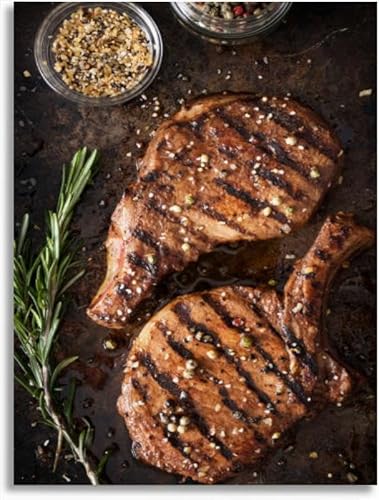 Bathroom Wall Art Grilled pork chops spices Pictures Wall Decor Framed Canvas Wall Art for Bedroom Artwork Paintings Living Room Kitchen Farmhouse 16x20