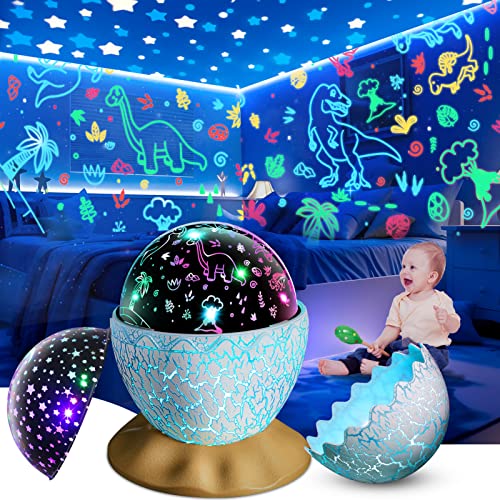Dinosaur Egg Night Light Toys 2-in-1 Dino & Star Projector for Kids 3-5 6 7 8 9 10 Year Old Boy Girls Nights Lights Lamp Boys Birthday Gifts for Kid Age 3-12