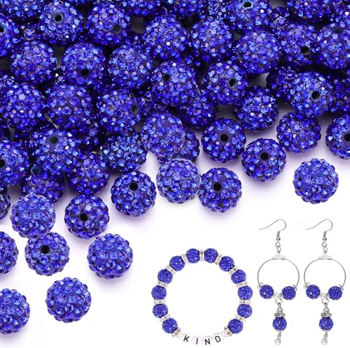 150 pcs 10mm Rhinestone Beads for Jewelry Making, Dark Blue Shiny Round Shamballa Disco Beads Bulk, Sparkle Crystal Clay Christmas Beads for Bracelet Baseball Necklace Earring Crafting and DIY