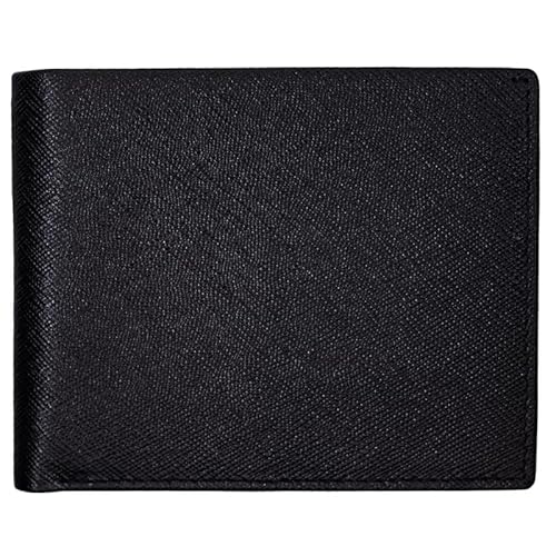 Mens RFID Leather Wallet Bifold Secure and Durable Extra Capacity Billfold with Credit Cards Slots Flip Up ID in Black Saffiano Leather No Logo