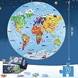 DIGOBAY World Map Jigsaw Puzzle for Kids 4-8, 70 Piece Large Round Floor Puzzles for Kids Ages Toddler Puzzle Globe Geography Games Educational Toys Birthday for Children