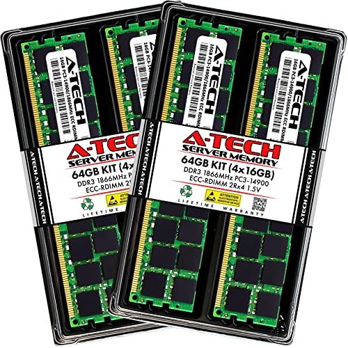 A-Tech 64GB Kit (4x16GB) RAM for Apple Mac Pro Late 2013 | DDR3 1866MHz PC3-14900R ECC RDIMM 2Rx4 1.5V 240-Pin Registered DIMM Memory Upgrade