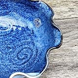 Medium Wavy Serving Bowl Hand-Thrown Original Pottery Design Measures 8.5 inches Diameter with Blue Spiral Finish