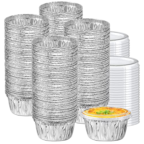 Premium Aluminum Foil Ramekins With Lids | Heavy Duty Disposable Mini Ramiken Set | Perfect Bake Pans For Cupcakes, Creme Brulee, Cakes, Sauces, Condiments, Samples | 100 Pack