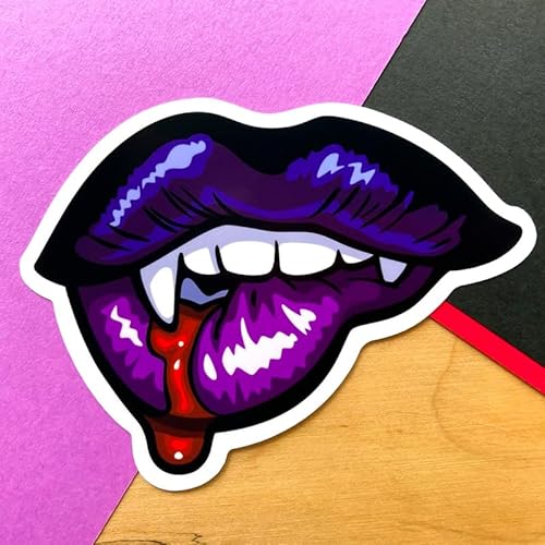 Sticky Bomb Gothic Sexy Vampire Ghost Biting Lips Sign Blood Love Cool Vinyl Sticker Decal Multicolor For Car Bumper Truck Van SUV Laptop Phones Tablets Wall Window or Any Smooth Surface 4x3 Pack of 2