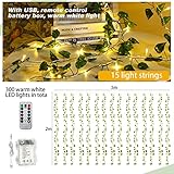 Unittype 300 LED Fake Ivy Vines Window Curtain String Light for Bedroom, Artificial Hanging Ivy Vines Plant Garland with Light for Wall Garden Outdoor Indoor Decor(Ivy Leaf)