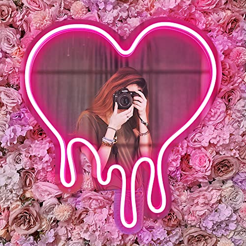 BDUN Heart Neon Sign for Wall Decor, Adjustable Brightness Heart Neon Mirror with Light, USB Powered 17" X 15" LED Heart Neon Light for Teen's Bedroom, Birthday, Girl's Gift