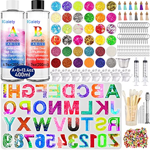 IGaiety Letter Molds Backward Alphabet Mold Starter Kit 206 pcs Silicone Number Molds Epoxy Resin Mold with Accessories for Resin Beginner Jewelry Keychain Craft Making Casting Large Set