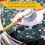 Rotating Car Wash Brush with Soap Dispenser & Hose Attachment Soft Bristle Car Spin Mop Washing Scrub Brush with Long Handle Water Flow Through High Pressure Car Cleaning Brush Kit Car Wash Hose