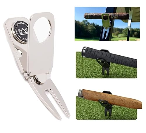 Golf Cigar Holder Golf Cart - Magnetic Golf Cart Cigar Holder Clip Keeps Your Cigar Safe - 6 in 1 Golf Divot Tool and Ball Marker - Cigar Clamp Golf Cart