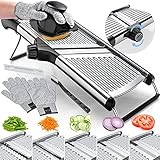 Gramercy Adjustable Mandoline Food Slicer, Mandoline Slicer for Kitchen, Mandolin, Potato, Tomato, Carrot, Vegetable, Fruit and Onion Cutter - Stainless Steel - INCLUDING 1 Pair Cut-Resistant Gloves