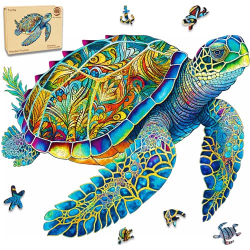 MYS Aurora Wooden Puzzles, Sea Turtle Jigsaw Puzzles 200 Pieces, Unique Shaped Wooden Puzzle for Adults and Kids, Birthday Gift Family Game 9.2 x 11.2 Inch