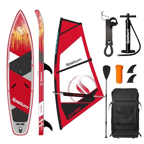 Spatium Inflatable Windsurfing Board and Sail Windsurf Board Sup Windsurf Paddle Board for Adults Windsurf Sail Red