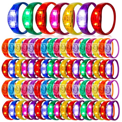Dhseinat 50 PCS Voice Activated Sound Control LED Flashing Bracelet colourful LED Glow Flashing Wristband Toys for Concerts, Sports, Night Events, Game Prizes, Party Favors (Red,Blue,Yellow,Hot Pink,Green,Purple,Orange,White)