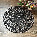 MINDPLUS Cotton Hand Crochet Doilies Lace Crocheted Table Cloth Doily 24 Inches Round Black