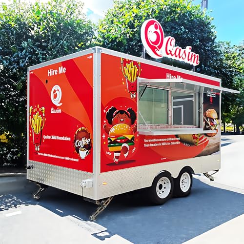 BELYOO Food Truck 12FT Concession Trailer for Sale Food Cart with Wheels for Business Mobile Foodtruck (red)