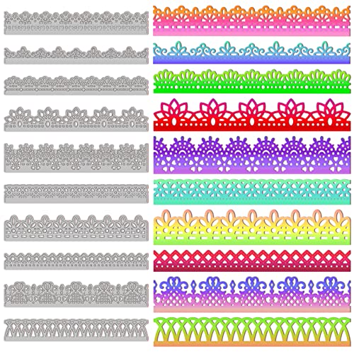 INFUNLY 10PCS Lace Cutting Dies Lace Metal Embossing Stencils Lace Flower Border Cutting Dies for Card Making Album Paper Card Embossing Decor Lace Stencils Templates for Crafts Card Making Supplies