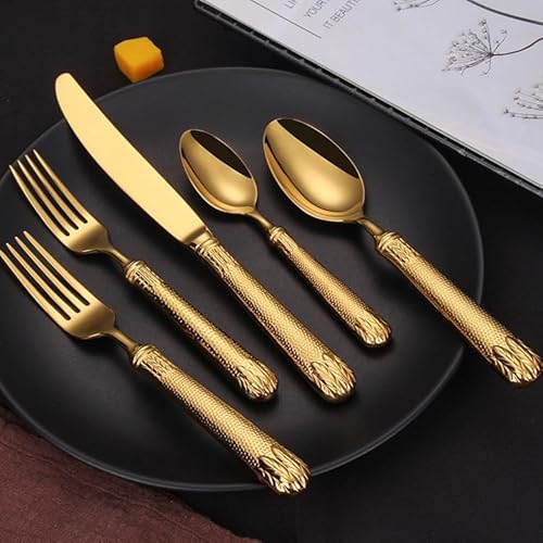 ELiTA ESSENTIALS 20-Piece Gold-Plated Silverware Set, Premium 304 Stainless Steel Flatware, Cutlery, and Tableware. Serving 4. (Gold)