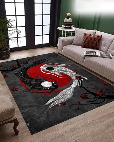Yin Yang Rug,Dragon Japan Carpet,Yin Yang Fish Rug,Modern Home Decor,Japanese Style Rug,Animal Print Carpet, Custom RugWF198.7 (71”x110”)=180x280cm