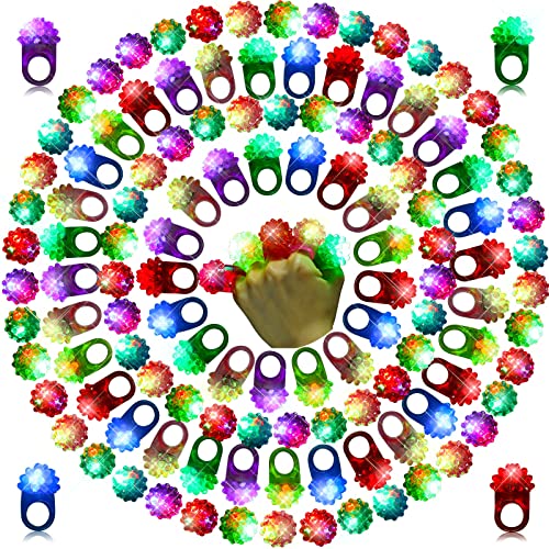 Sosation 100 Pcs Light up LED Flashing Ring Glow in The Dark Bumpy Jelly Ring Finger Light Birthday Party Favors Blinking Decor for Party Favor(Colorful)
