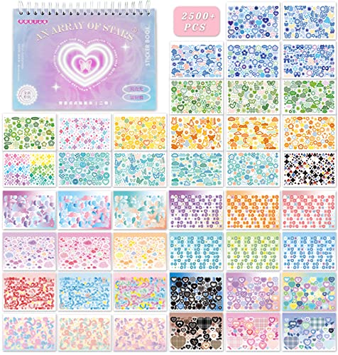 2500PCS Scrapbook Stickers Book - Cute Butterfly Stars Heart Letter Glitter Self-Adhesive Korean Bows Ribbons Kpop for Kids Girls Boys Aesthetic Craft Scrapbooking Junk Journal 50-Page