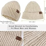 Womens Winter Knit Warm Hat Beanie Long Scarf Touch Screen Gloves Set Skull Caps Neck Scarves for Women Men Beige