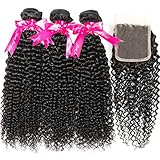 Hermosa 10A Kinky Curly Weave Human Hair Bundles with Closure 16 18 20+14 Brazilian Curly Hair 3 Bundles with Closure