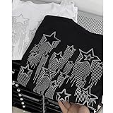 PEAINJ Graphic Tees Y2k for Women Men Baggy Star Shirt Goth Grunge Summer Tops Rhinestone Oversized Aesthetic Clothes Black-2-M