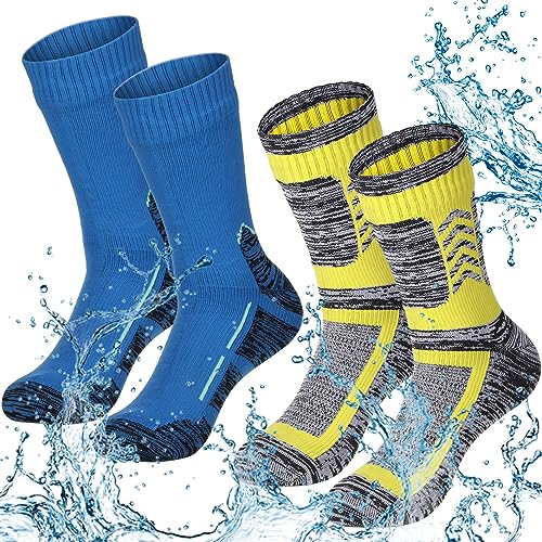 Jeyiour 2 Pairs Waterproof Socks Unisex Waterproof Breathable Outdoor Skiing Hiking Wading Fishing Socks for Men Women(Multicolor Style,Medium)