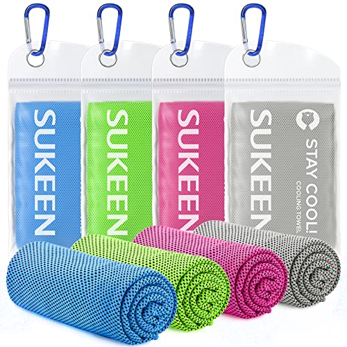 Sukeen 4 Pack Cooling Towel (40"x12"), Soft Breathable Chilly Microfiber Towel for Yoga, Sport, Running, Gym, Workout & More Activities