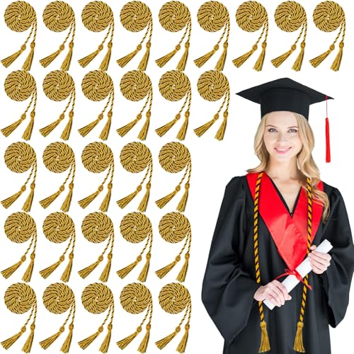 Woanger 30 Pcs 2025 Graduation Cords 67 Inch Braided Honor Cord with Tassels for College Graduation Students Bachelor Master Doctor Grad Decor(Gold with Black)