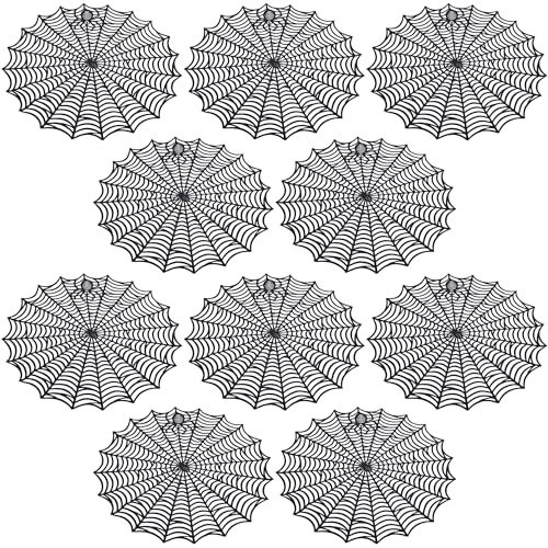 Watayo 10 Pcs Halloween Spider Web Placemats- 15 Inch Heat Insulation Halloween Placemats Spider Web Table Mats- Hollow Out Spiderweb Coasters Placemat for Dining Table Halloween Decoration, Black