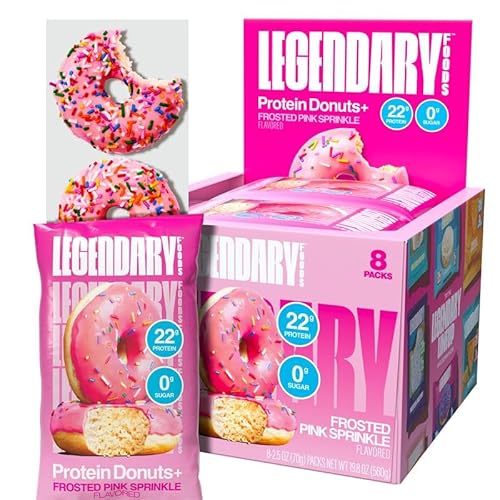 Legendary Foods 22g Frosted Pink Sprinkle Protein Donut – 8 Pack (2 Donuts per Pack) – High Protein, Zero Sugar, Gluten Free, Low Carb, Keto Friendly Snack – Healthy Donuts for GLP-1, Diabetic & Bariatric Diets