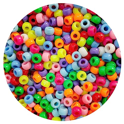 2000+ Pony Bead Bulk 6x9mm Multi-Colored Plastic Craft Beads Set, Bulk Hair Beads 10 Assorted Colors for DIY Crafting Jewelry Making Bracelets