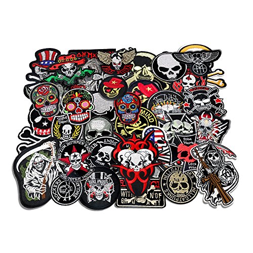 24pcs Mixed 5 to 12cm Iron On Embroidered Patches Skull Style Appliques