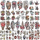 55 Sheets Temporary Tattoos,8 Sheets Full Arm Waterproof Flower Owl Snake Fake Halloween Tattoo Stickers for Adults Women Men,17 Sheets Half Arm 30 Sheets Small Tattoos Realistic for Kids Girls Boys