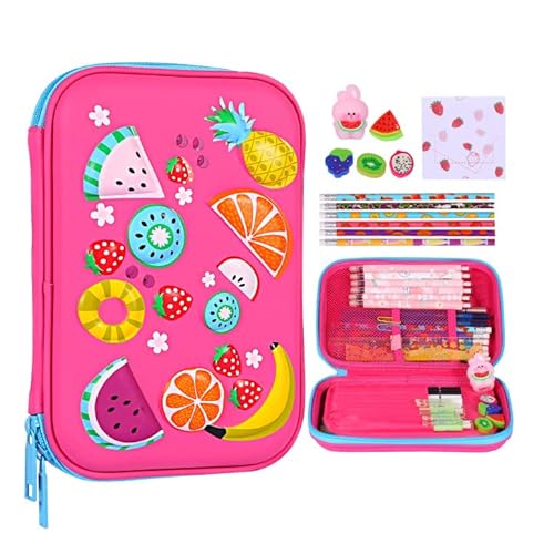 homicozy Pencil Case for Girls,Cute Fruit Stationary Set for Kids,3D EVA School Large Capacity Pencil Pen Box with Compartment,School Supplies for Girls,Back to School Gifts for Kids,Rose Red