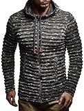 Leif Nelson LN20724 Men's Knit Jacket with Hood Knitt Zip Up Cardigan Hoodie; Size L, Anthracite