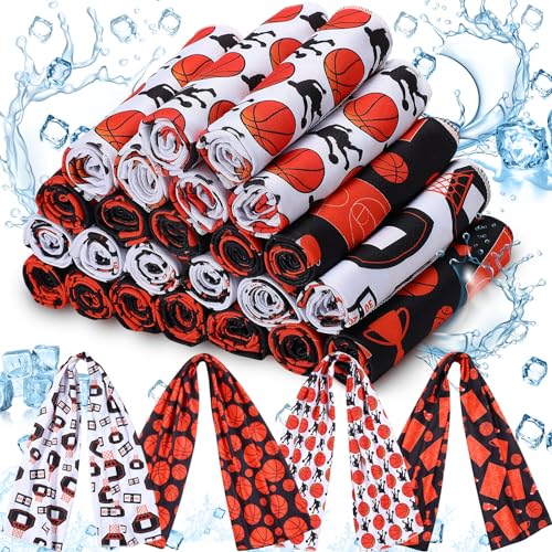 FuWeave 24 Pack Basketball Cooling Towel 40 x 12 Inch Breathable Sport Cooling Towel Microfiber Fast Drying Basketball Team Gifts for Athletes Yoga Gym Camping Running